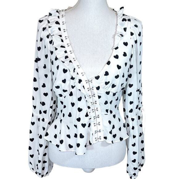For Love and Lemons Top Heart Pattern Long Sleeve Size M - Picture 2 of 8